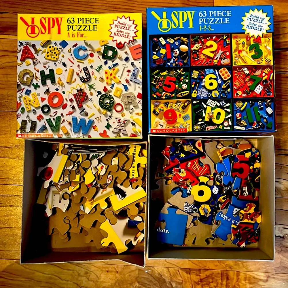 Briarpatch I Spy set of 2 riddle puzzles 63 pieces letters numbers kids ages 5+